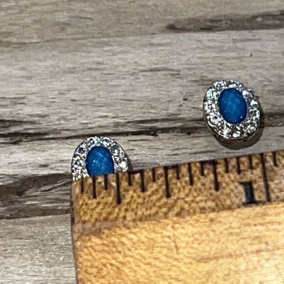 Elegant Silver Blue Simulated Opal Dangle Stud Earrings Jewelry Bridal Jewelry - Picture 7 of 7